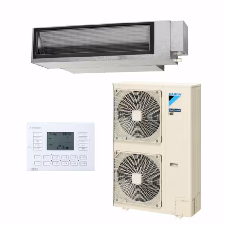 Ducted air conditioning installation in white background