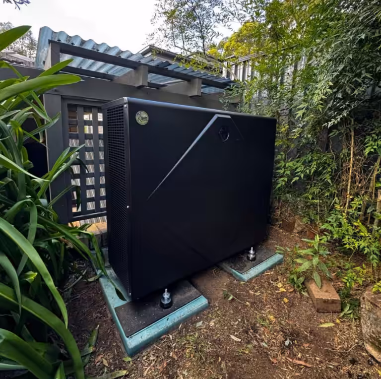 Rheem pool heater installation in a residential outdoor space