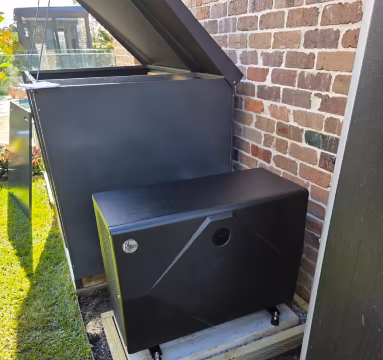 Rheem heat pump unit for swimming pool heating in a residential setting